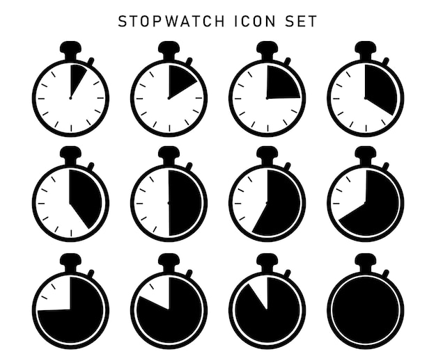 stopwatch icon set working time at various times sport clock with silhouette time meaning