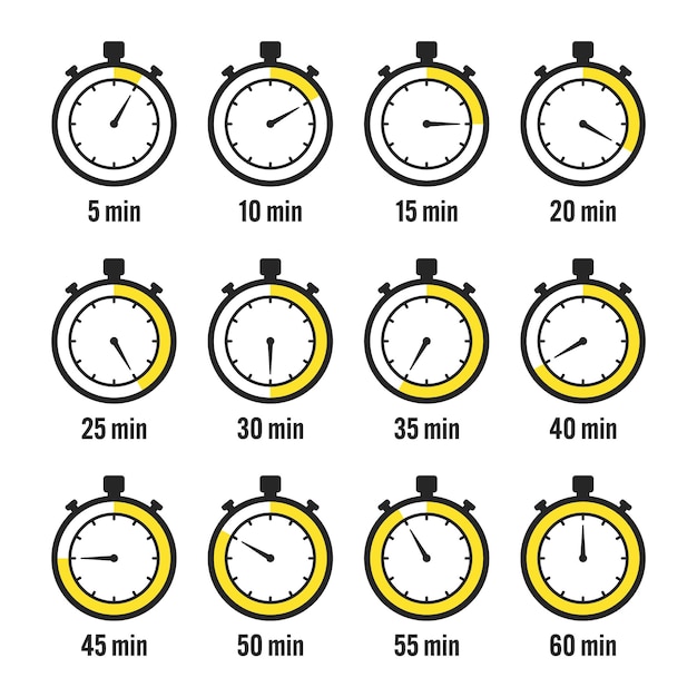 Stopwatch icons colorful simple chronometer time counter with dial countdown timer showing hours and