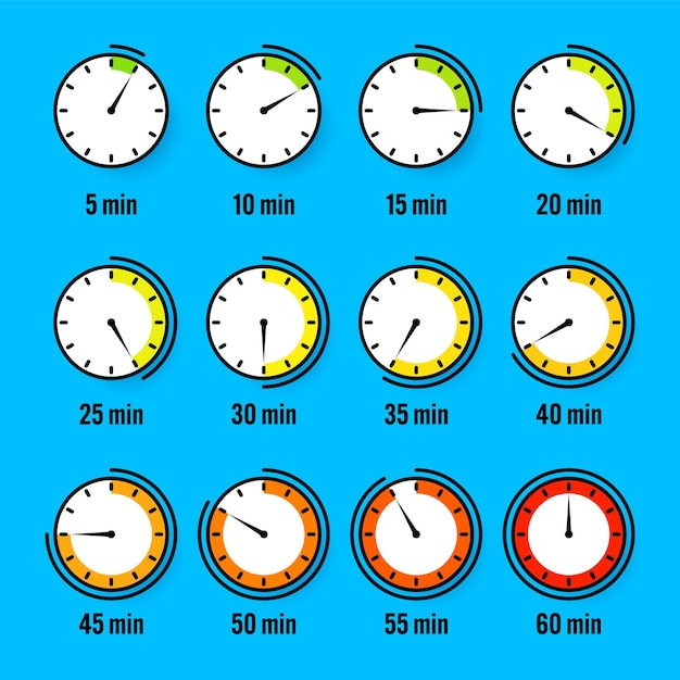 Stopwatch icons colorful simple chronometer time counter with dial countdown timer showing hours and