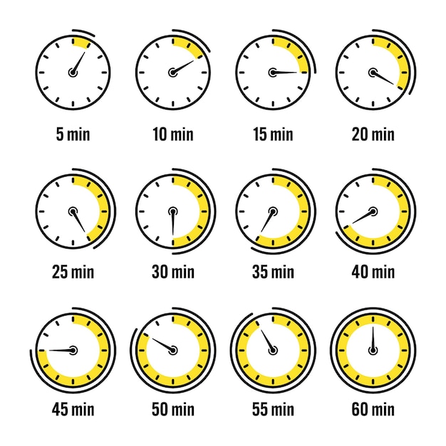 Stopwatch icons colorful simple chronometer time counter with dial countdown timer showing hours and