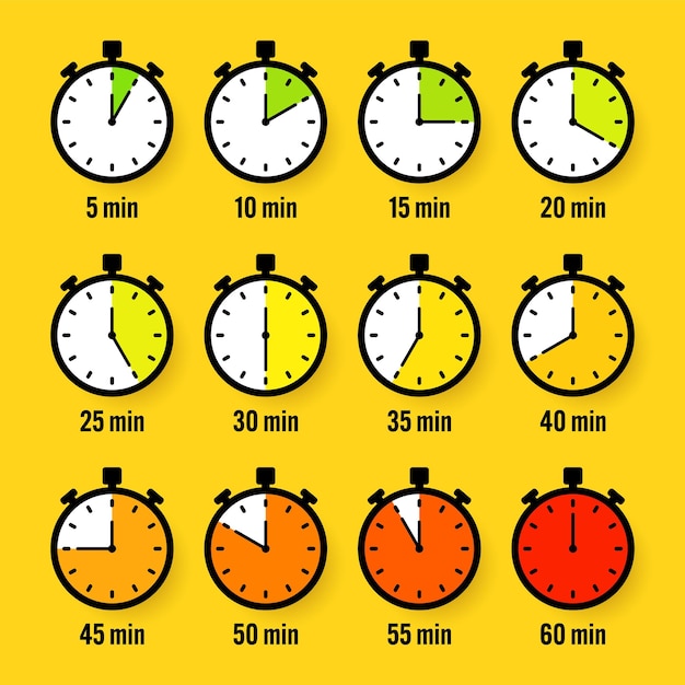 stopwatch icons colorful simple chronometer time counter with dial countdown timer showing hours and