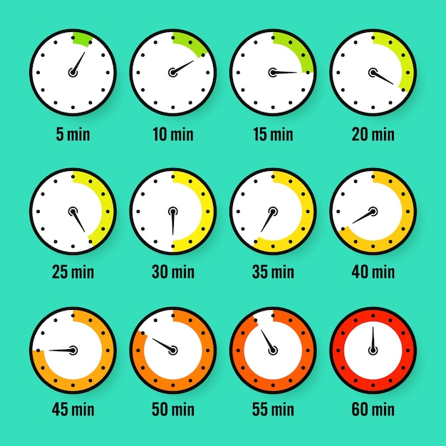 Stopwatch icons colorful simple chronometer time counter with dial countdown timer showing hours and