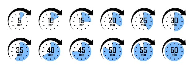 Stopwatch icons with pointer arrow colorful chronometer time counter with dial countdown time hours