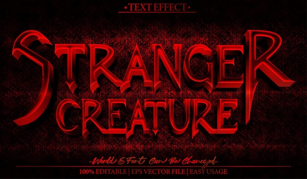 stranger creature vector text effect editable alphabet red zombie alien monster mystery