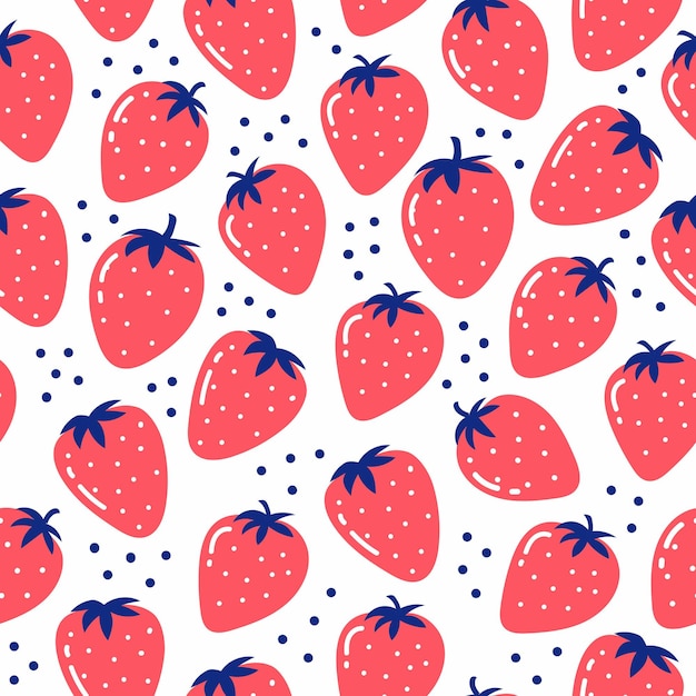 Strawberry abstract hand drawn seamless pattern on white background
