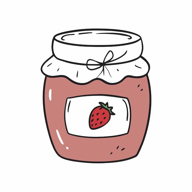 Strawberry Jam in hand drawn doodle style Sweet homemade preserve in a jar vector illustration 13