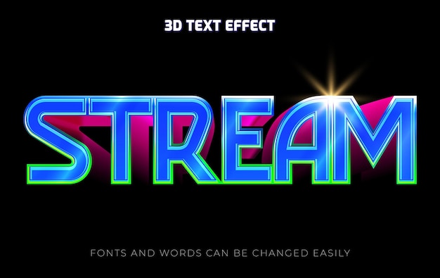 Stream blue game 3d editable text effect style