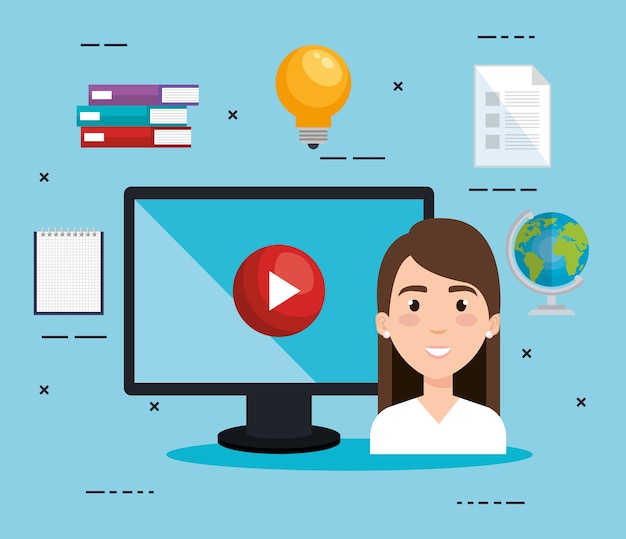 student using computer desktop electronic education 