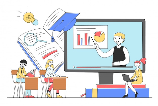 students learning online course via computer