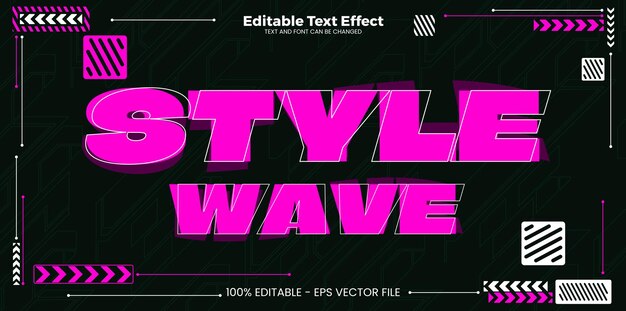 Style Wave editable text effect in modern cyber simple trend style