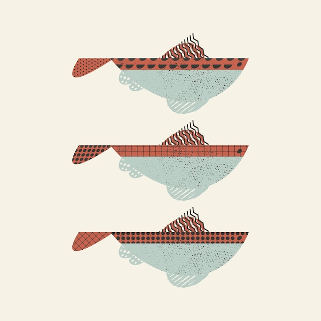 stylish set of fresh fish vector print illustration postcard design element