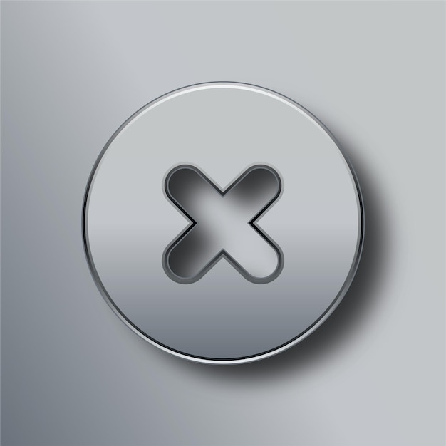 Stylish Silver Metal Wrong Icon with Gray Background