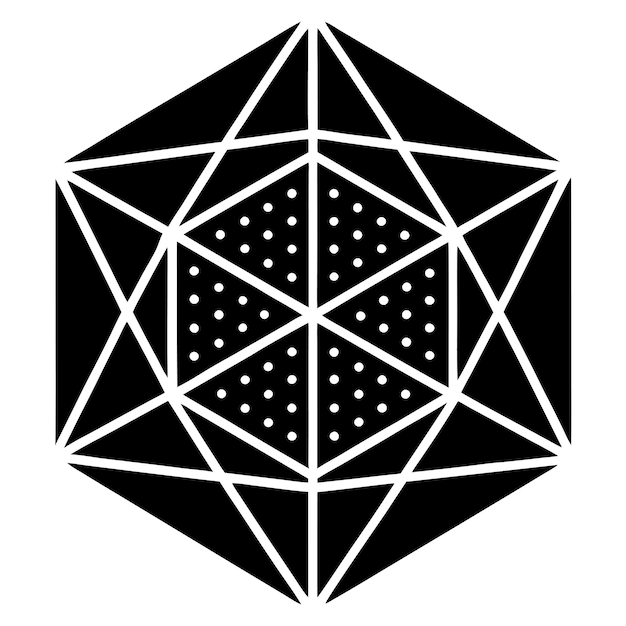 stylized hexagon shape with geometric lines and sansserif typography