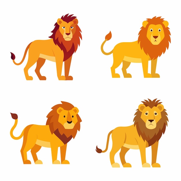 stylized lion vector illustration set with four unique designs bold colors and cartoonish features