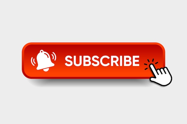 subscribe button bell notification icon button and hand cursor click red button subscribe
