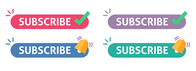 Subscribe button icon with check mark and bell graphic illustration set red blue purple