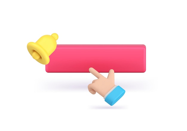 Subscribe button push business man hand ring bell internet alert web service click 3d icon vector