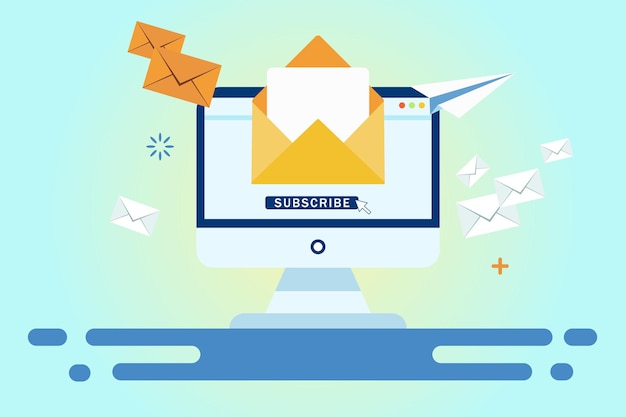 subscribe for newsletter concept. subscribe button with cursor on the computer screen. open message