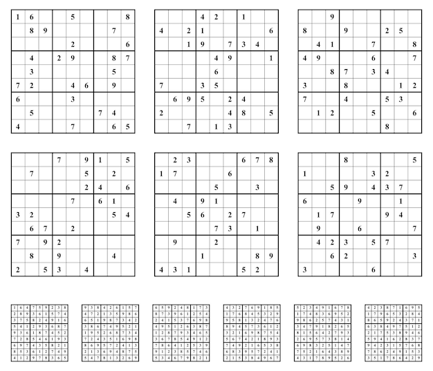 Sudoku game set with answers Simple vector design