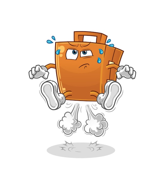 Suitcase fart jumping illustration. character vector