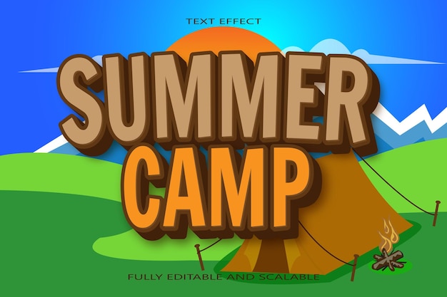 summer camp editable text effect 3d emboss modern style