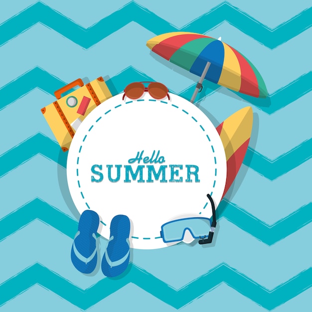 Summer frame template with cute cartoons 