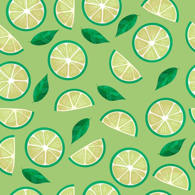 Summer pattern of refreshing citrus fruits Lime print Tropical fruits Summer sweets Vector illustration