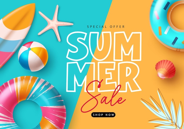 Summer sale background clipart poster design in blue and yellow abstract background