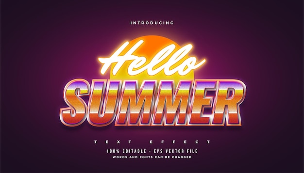 Summer Time Text in Colorful Retro Style and Glowing Neon Effect