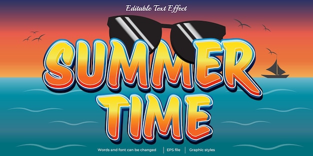 Summer time vibe text style effect editable 3d typography word art
