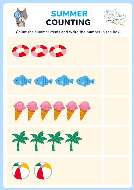Summer Worksheet Activity Book for Kids Blue in Cute Illustrative Style 3