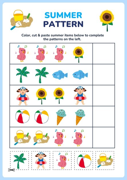 Summer Worksheet Activity Book for Kids Blue in Cute Illustrative Style 8