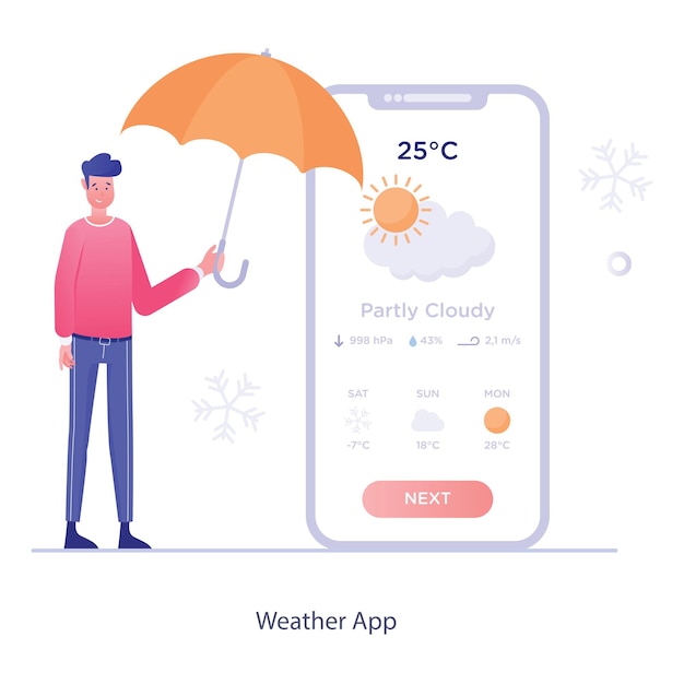 Sun and cloud inside mobile phone showing mobile weather app