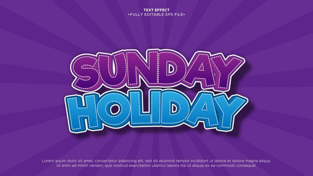 sunday holiday 3d editable text effect