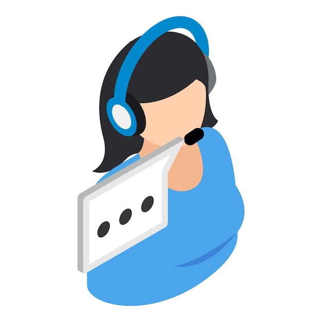 Support service icon isometric vector Talking woman operator with headset Call center online help