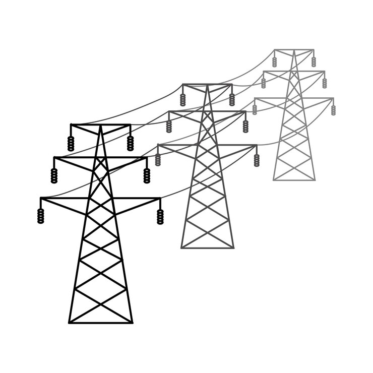 Vector supports of the highvoltage power grid vector illustration of utility electric transmission networks power lines isolated on white background