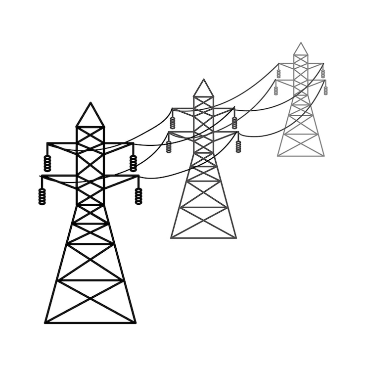 Vector supports of the highvoltage power grid vector illustration of utility electric transmission networks power lines isolated on white background