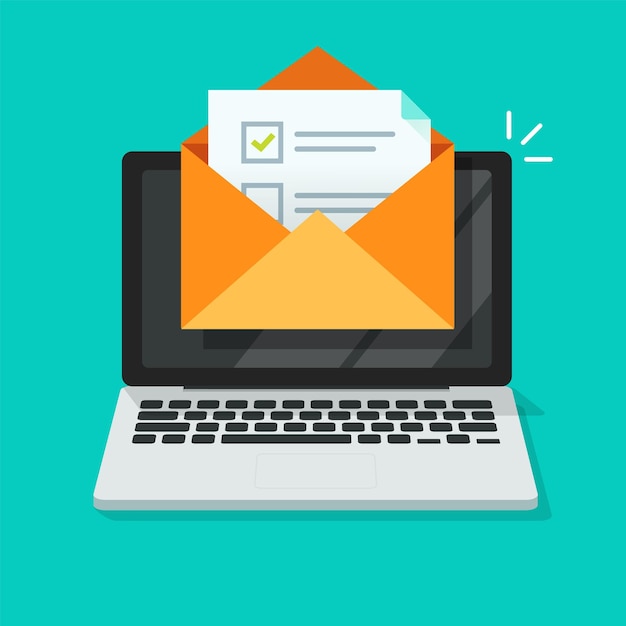 Survey online vote email checklist on computer pc or digital exam task icon on laptop pc form