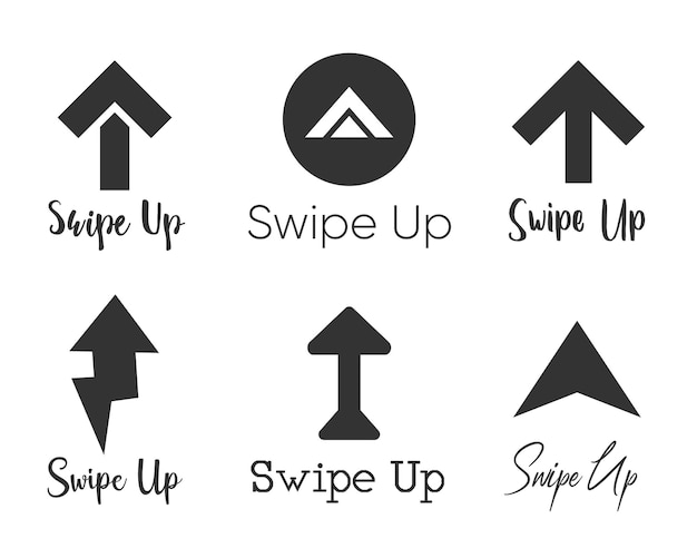 Swipe up icon set isolated on background for stories design scroll pictogram. Arrow up logo.