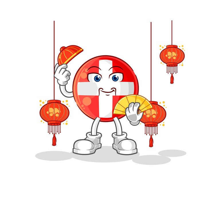 Vector swiss chinese with lanterns illustration character vector