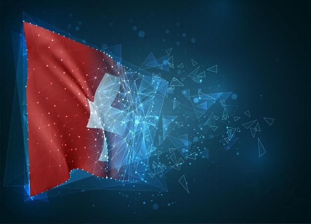 Switzerland,  flag, virtual abstract 3D object from triangular polygons on a blue background
