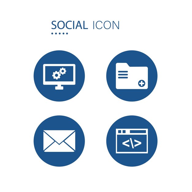 symbol of computer setting add folder envelope and programming icons on blue circle shape