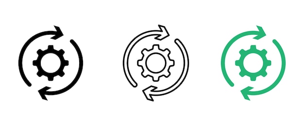 Sync settings icon set black and white outline Isolated vector sign symbol eps 10