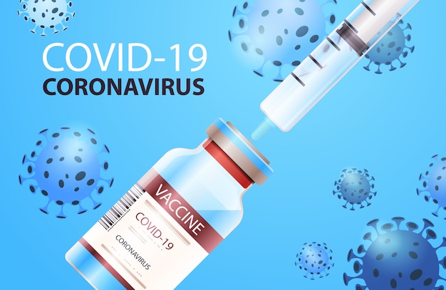 syringe and bottle vial of covid-19 vaccine injection vaccination immunization anti coronavirus disease healthcare medical concept horizontal  illustration