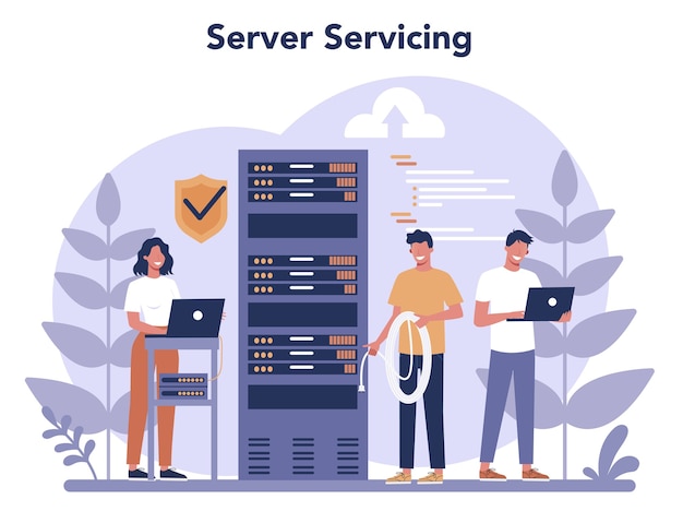 System administrator. People working on computer and doing technical work with server. Configuration of computer systems and networks.    