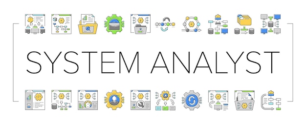 System analyst data icons set vector