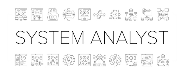 System analyst data icons set vector