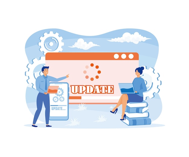 system update concept people update operation system can use for landing page template ui web mobile app poster banner flyer flat vector modern illustration