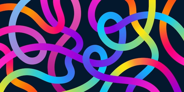 Tangled Neon Ribbons Vivid 3D Swirls and Gradient Lines on Dark Background