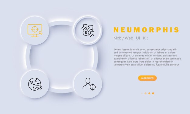 Target advertising set icon Logistics aim arrows mailing stonks online store profit arrow marketing The target audience concept Neomorphism style Vector line icon for Business